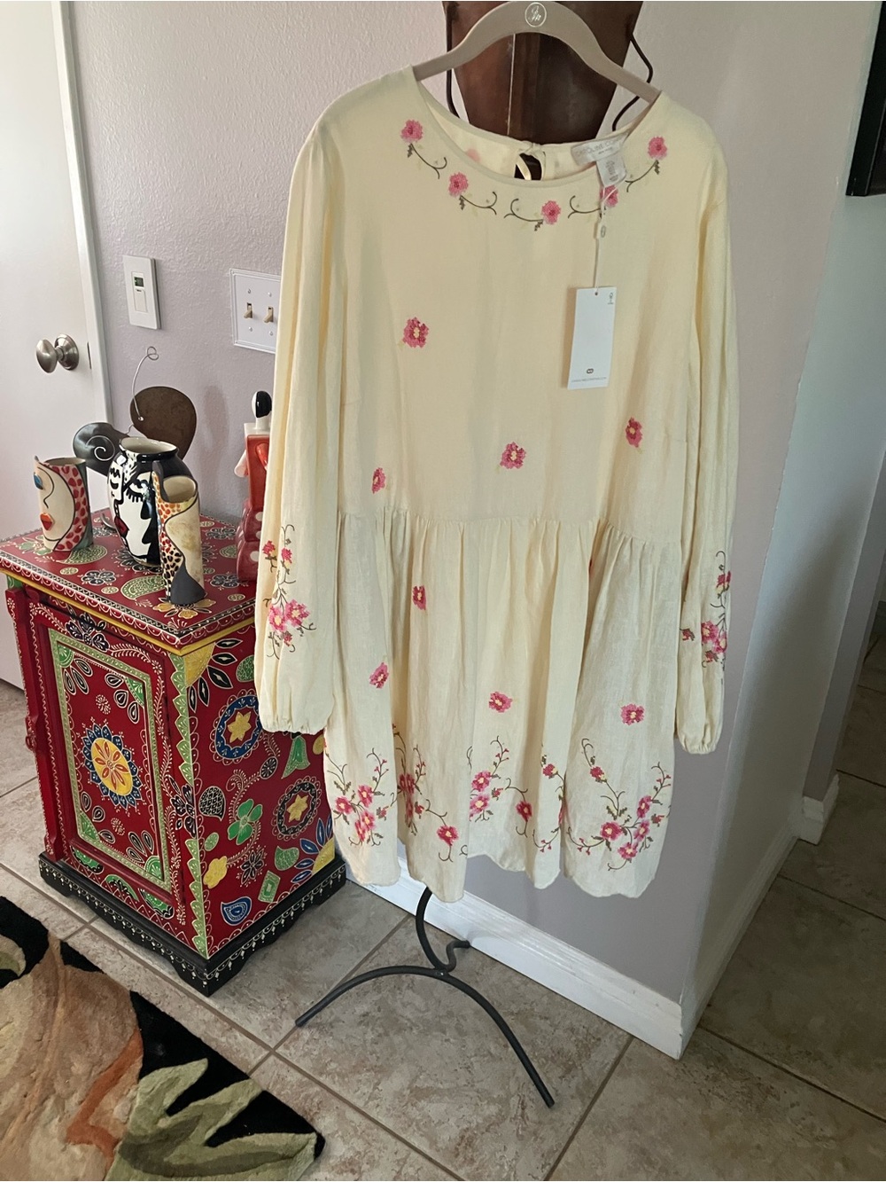 Caroline Constas Floral Embroidered Linen Midi Dress NWT Large - Picture 7 of 11